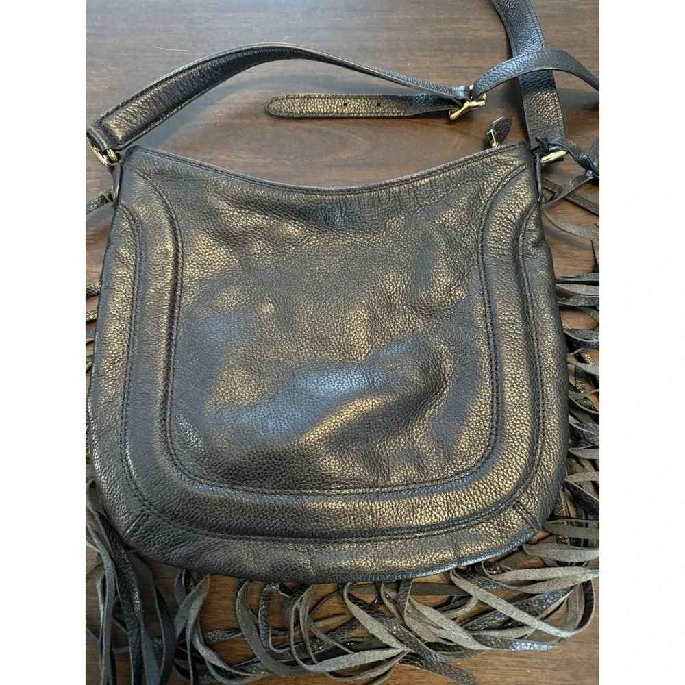 Lauren Ralph Lauren Fringe Fleetwood Hobo Bag Purse Black Leather  Bohemian - Picture 6 of 15